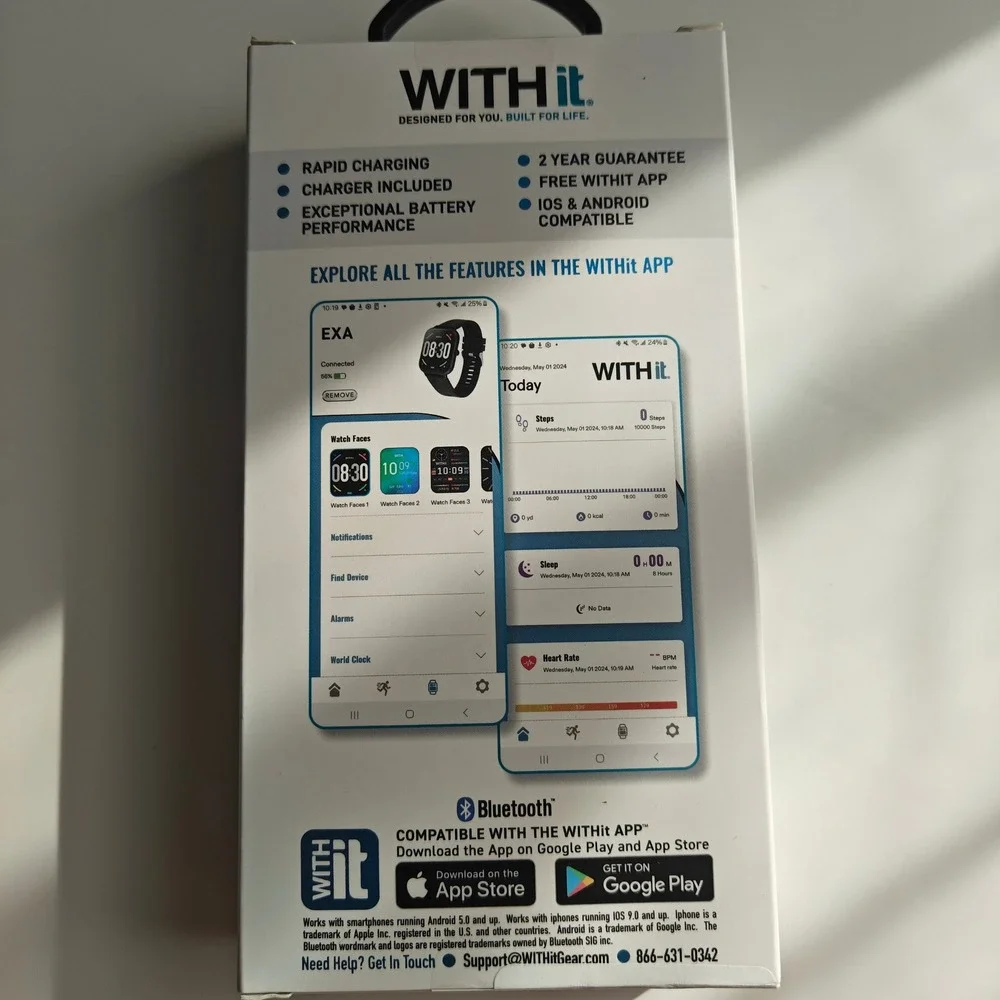 WITHit EXA Smartwatch Black Calling Bluetooth Fitness Tracker iOS‎ Android NEW
